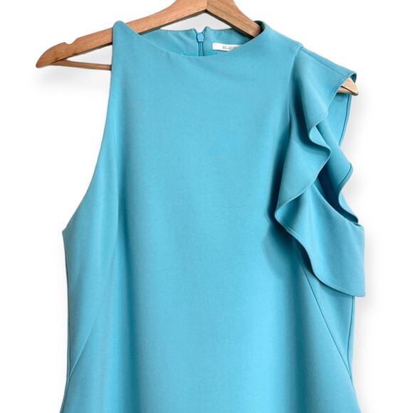 Black Halo Teal Pabla One Sleeve High Neck Mini Sheath Dress Women's Size 12 - Picture 3 of 13